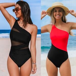 NWT Cupshe One-Shoulder Tummy Control One-Piece Swimsuit Beach Surf BUNDLE Sz L